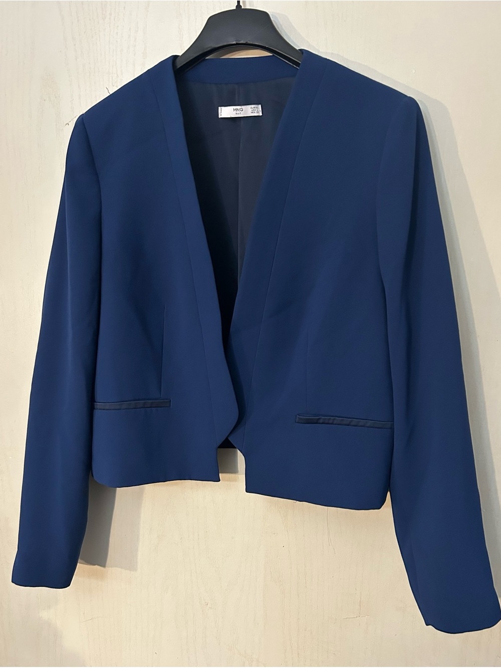 Mango MNG Blue Cropped Open Front Blazer Jacket Size L